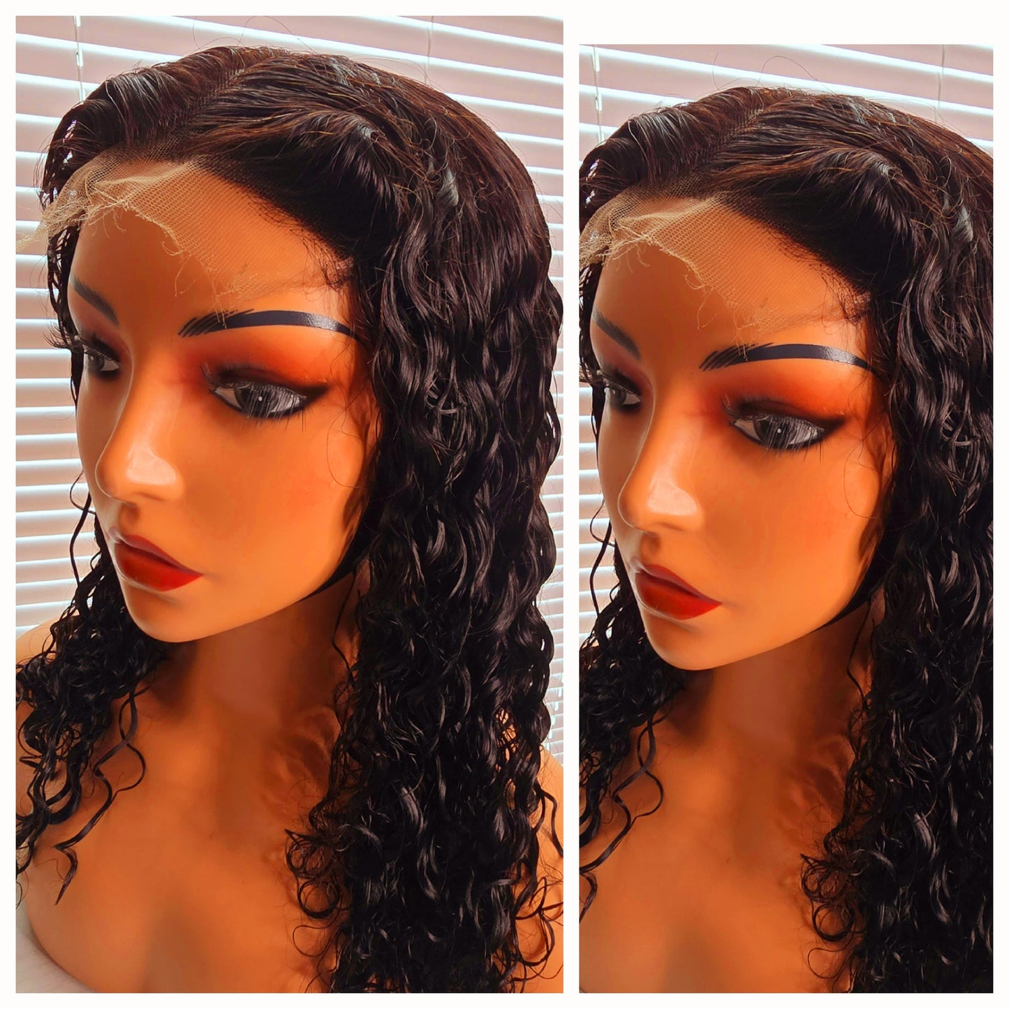 16" 4by 4 SDD Deep Wave Human Hair Natural Colour Glueless wig 300grams - Affordable Luxury wig for Ladies