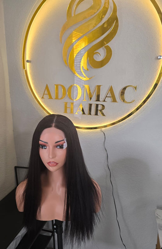 18" 5by5 SDD Bone Straight Human Hair Natural Colour Glueless wig - Affordable Luxury for Ladies