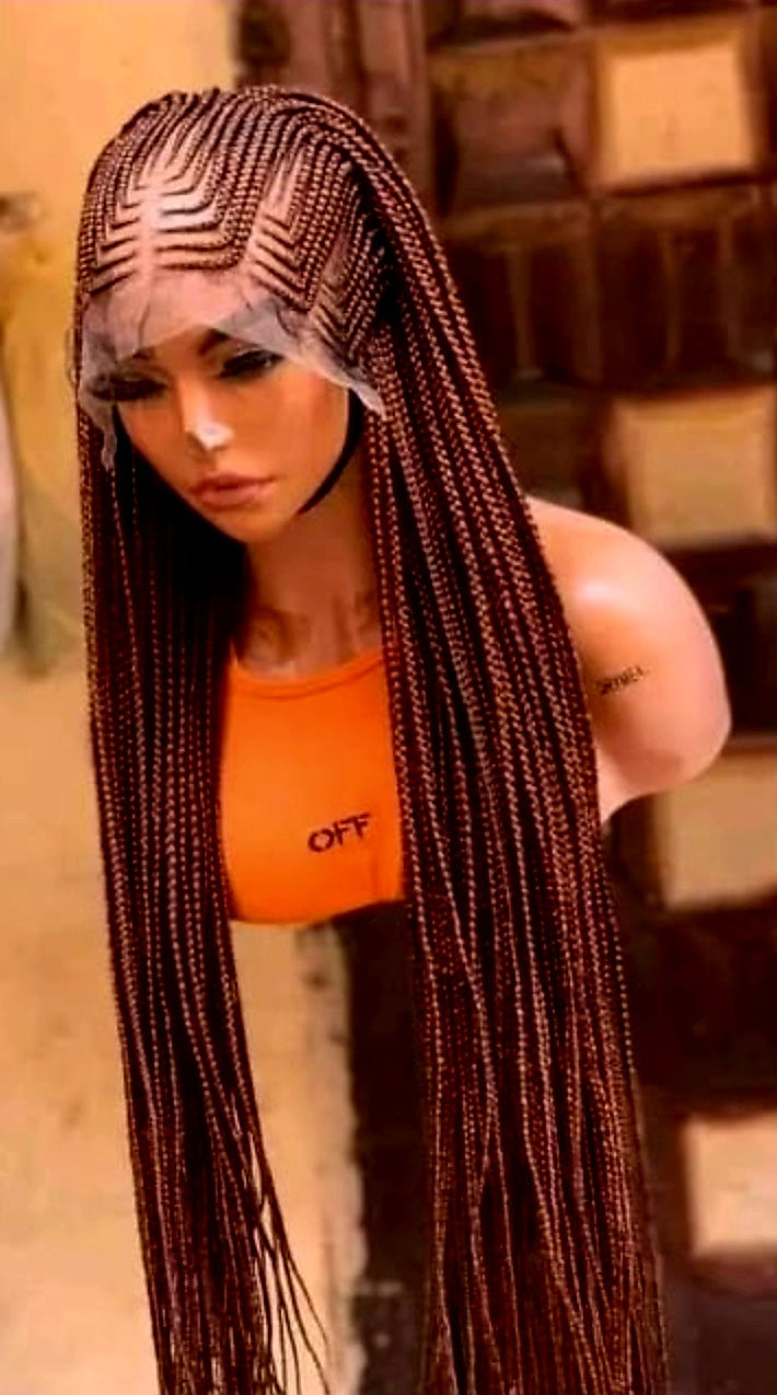 Brown 36 Inches 7 Steps Braided Wig for Classic Ladies Unisex Hair Accessory