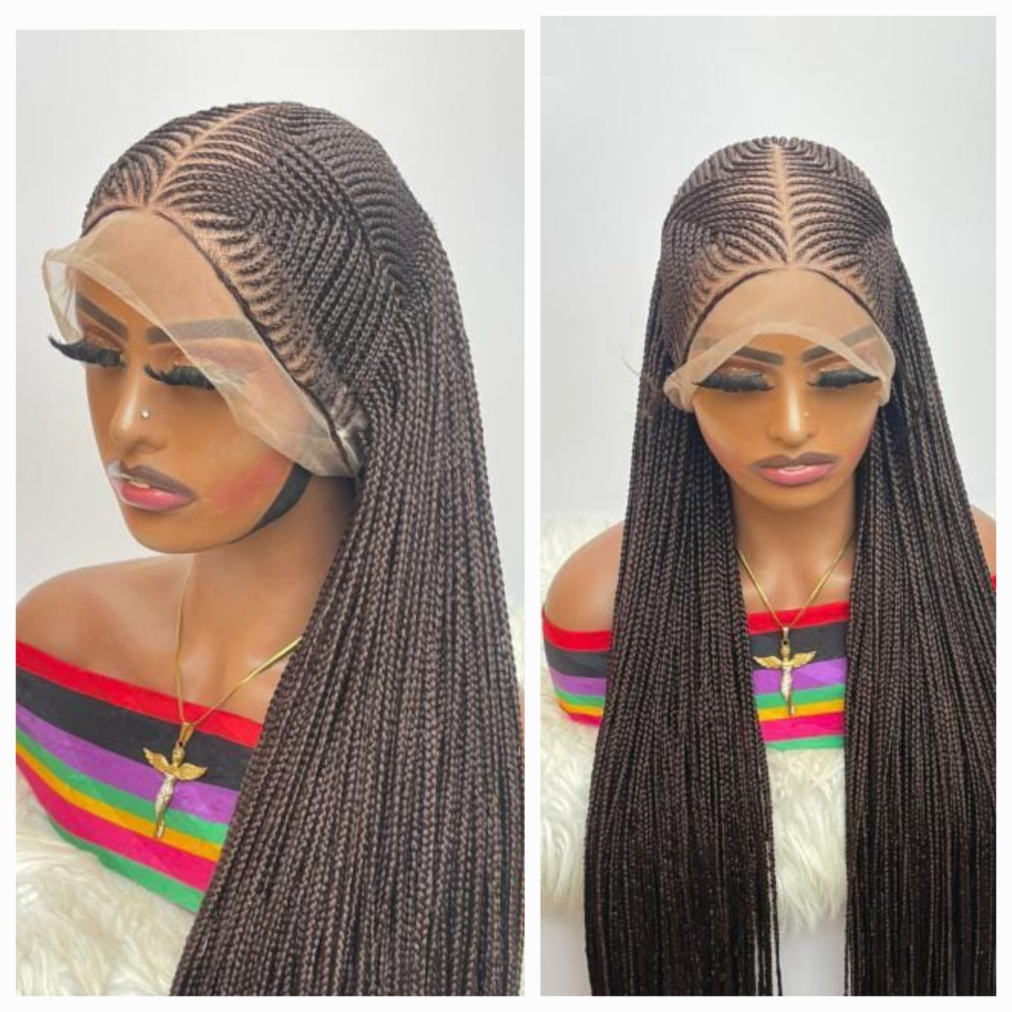 Black and Brown 025 36inches 360 Full Lace Synthetic Braided Wig with Unique Heart Design Unisex Natural Appearance Easy Styling Comfortable Maintenance