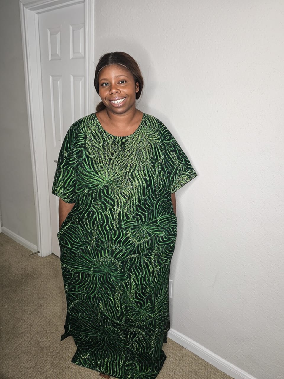 Long Green Patterned Ankara Style Dress 100% Cotton All Seasons Vibrant African Print Fashion Wear for Women