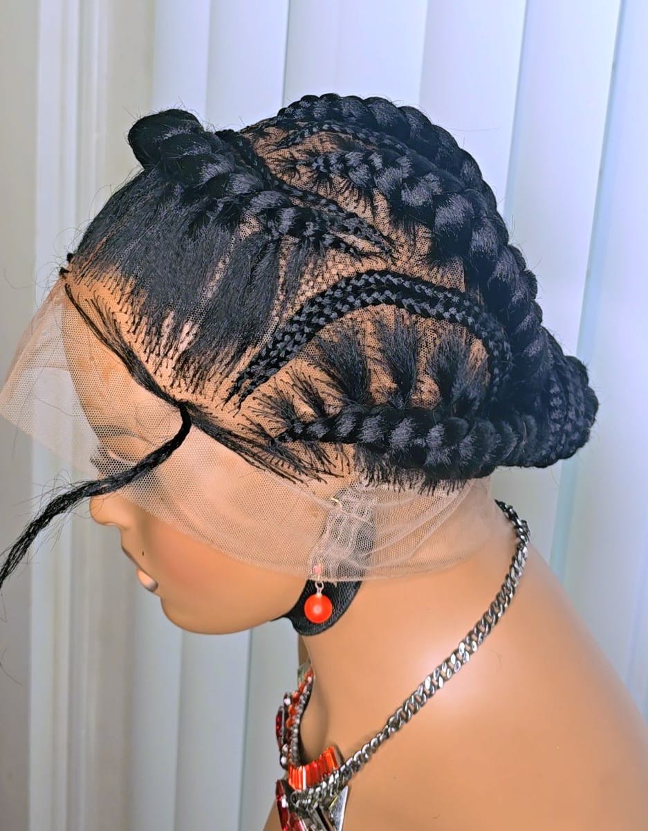 Black Full Lace Packed Cornrow Braided Synthetic Wig – Neat, Natural & Ready