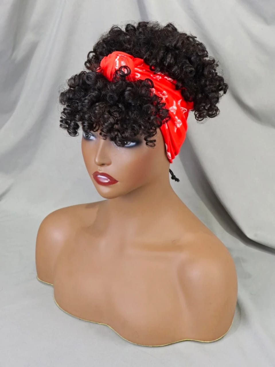 Women's 6-Inch Short Pink Kinky Coil Headband Wig, Adjustable Band, Soft Curly Synthetic Wig, Natural Everyday Style