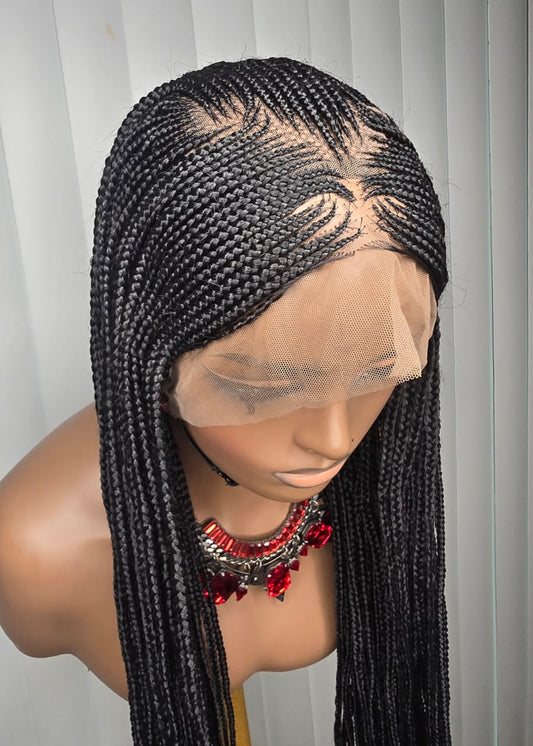36-Inch Black Cornrow Synthetic Braided Wig – Long, Stylish and Ready to Wear
