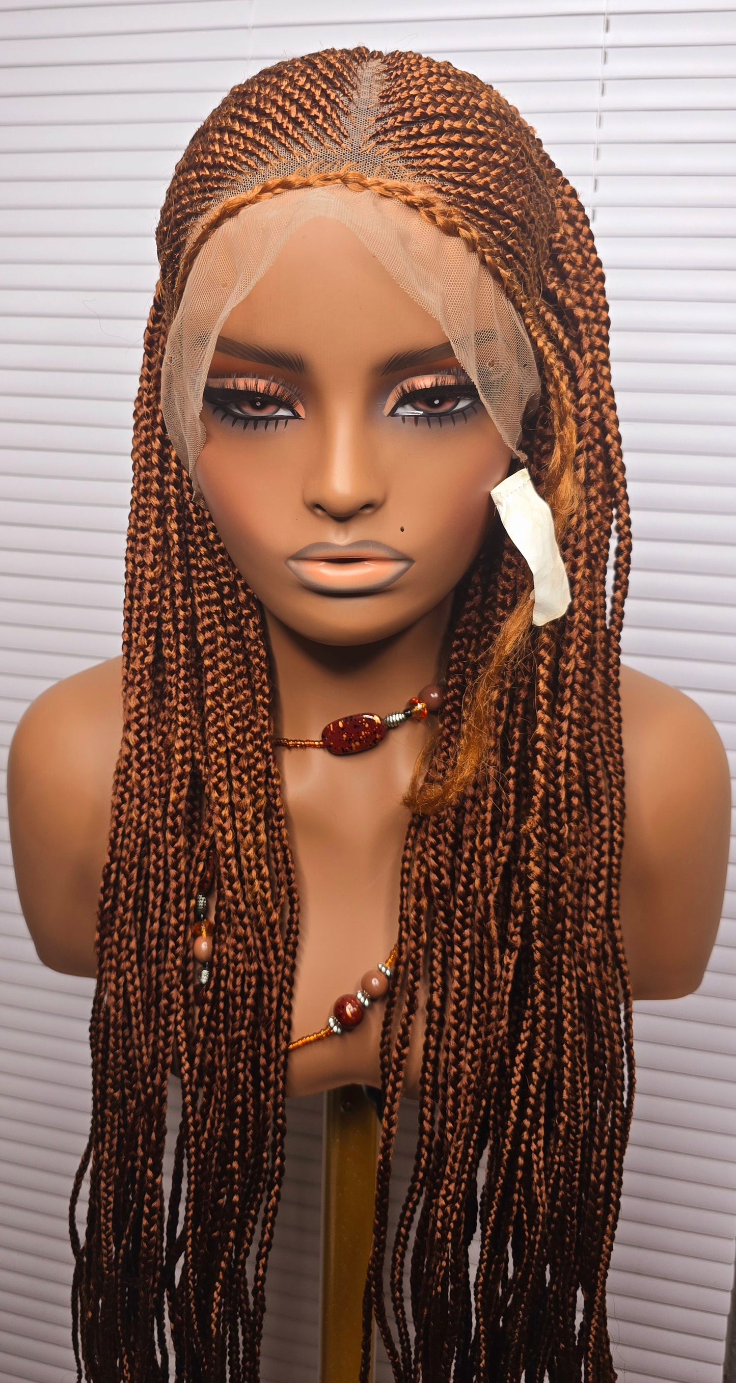 Brown Adomac 037 32inches 360 Full Lace Synthetic Braided Wig with Unique Heart Design Unisex Natural Appearance Easy Styling Comfortable Maintenance