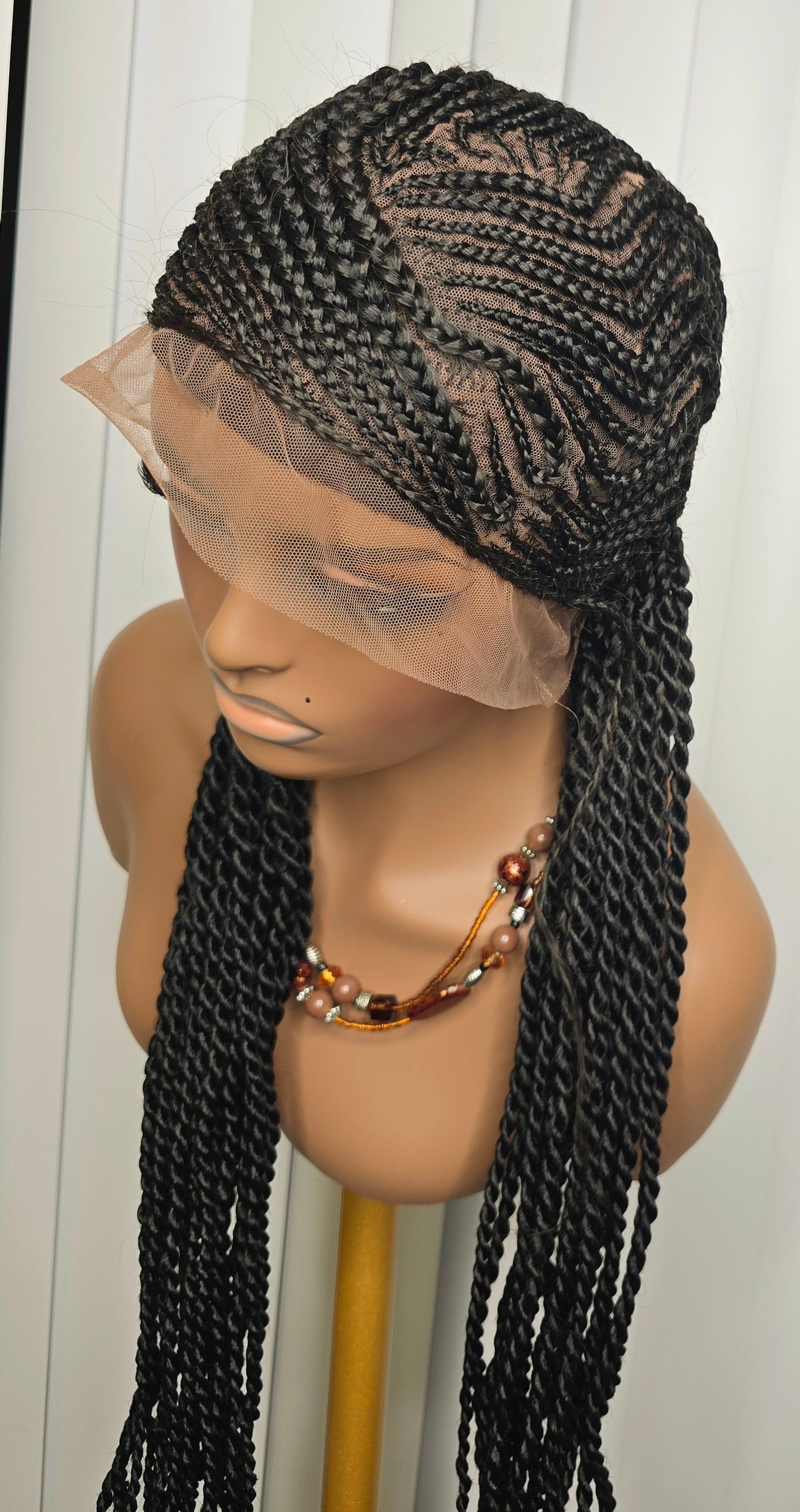 Black 36inches cornrow style twisted braided wig for classic ladies