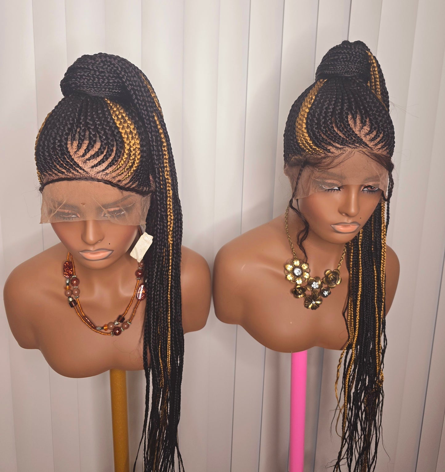 Black and Gold Full Lace Synthetic Braided Wig for Classic Ladies Easy to Style with Elegant Design and Versatile Wear