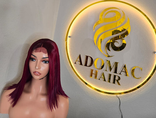 12" 2by6 SDD Vietnamese Bone Straight Human Hair Burgundy  Glueless wig  - Affordable Luxury for Ladies