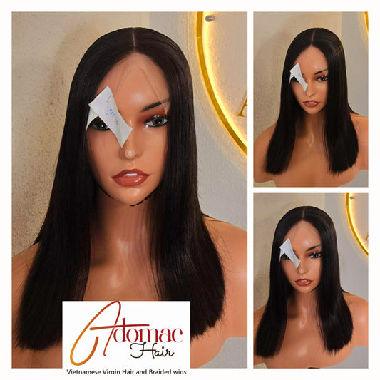 12" 5by5 SDD Vietnamese Bone Straight Human Hair Natural Colour  Glueless wig  - Affordable Luxury wig for Ladies