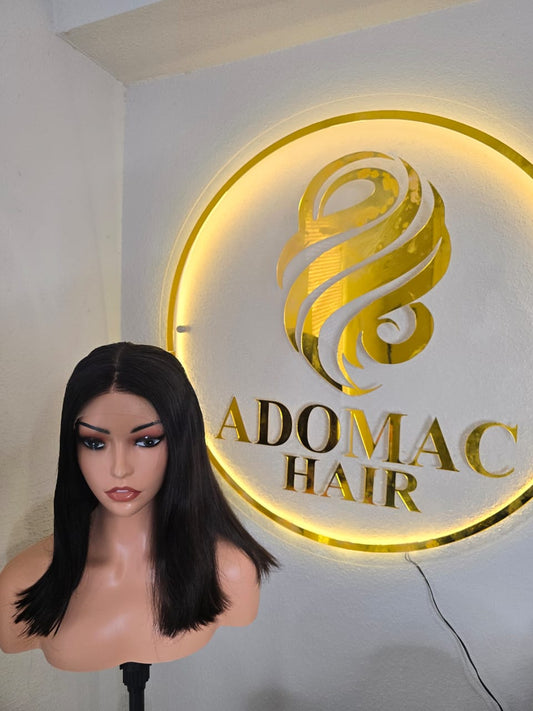 14" 5by5 SDD Straight Human Hair Natural Colour  Glueless wig  - Affordable Luxury for Ladies
