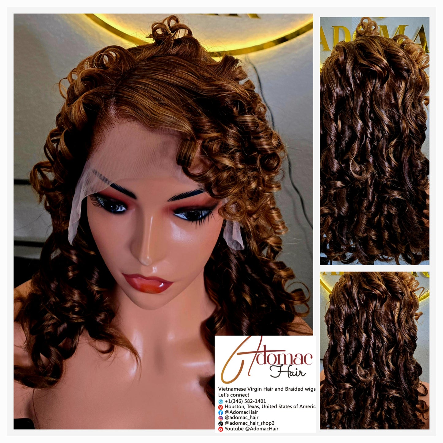 16" 13by4  Frontal wig Human Hair Piano Colour for Ladies - Affordable Luxury wig