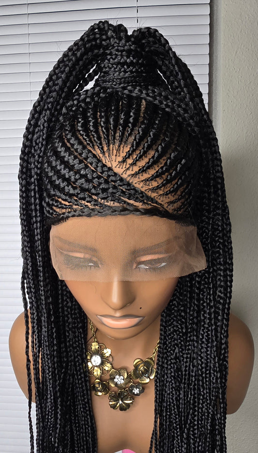 Black 36inches synthetic  Braided wig Ponytail Style for Classic Ladies