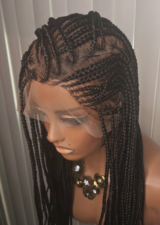 Black Synthetic Braided Wig for Classic Ladies with 360 full lace Detailed Braids Stylish Versatile Elegant Hairpiece