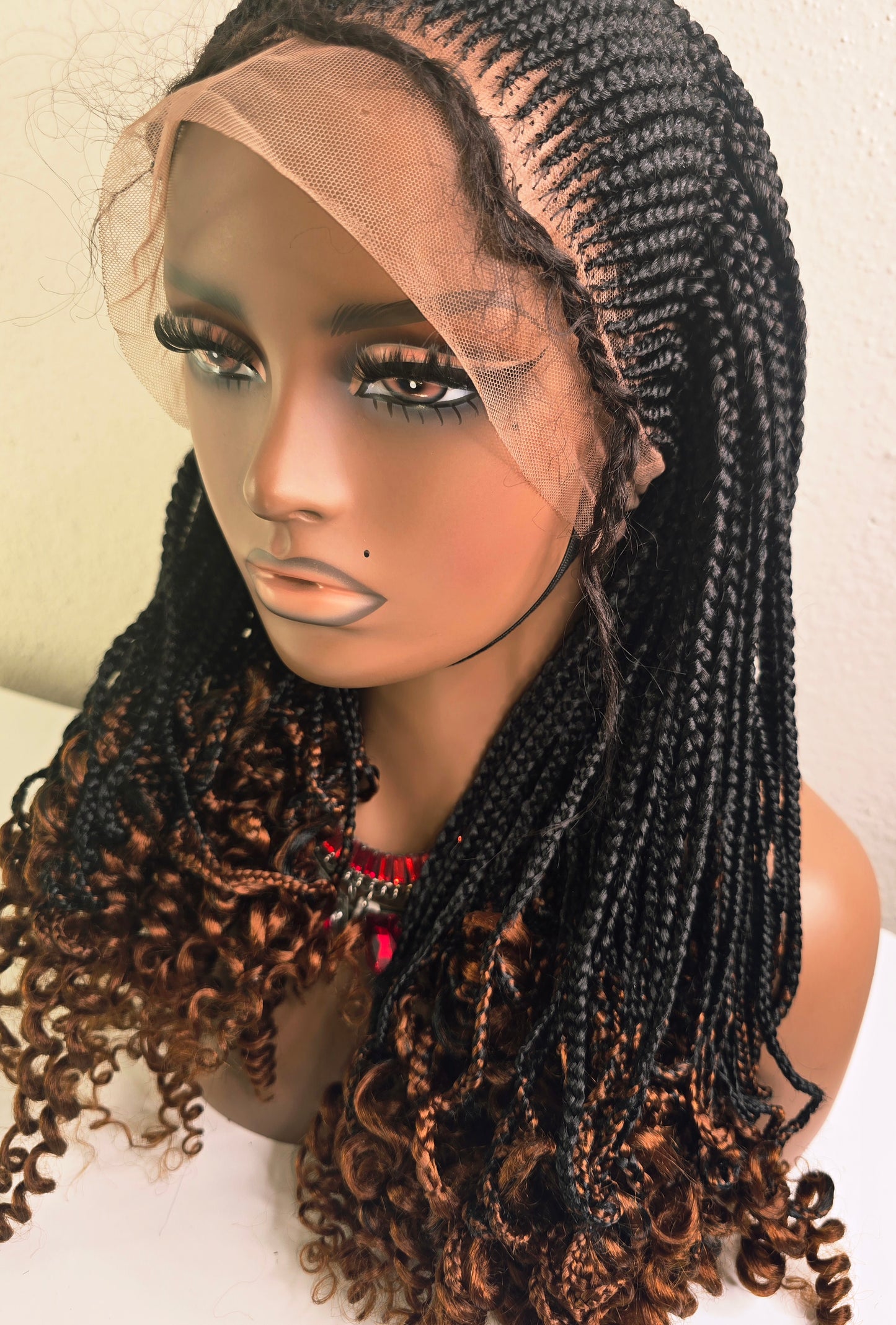 Black with Brown Tint Synthetic Braided Wig for Stylish Looks