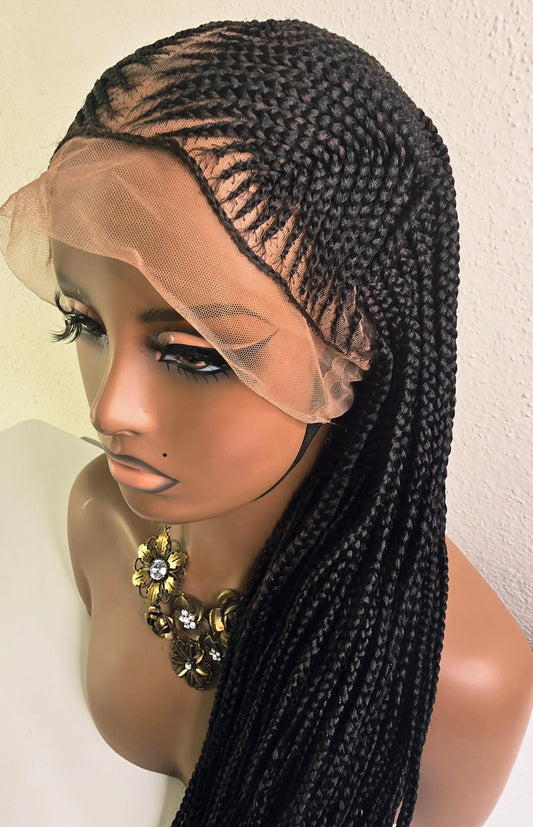 Black 36inches Synthetic Braided Wig for Classic Ladies with Natural Look and Comfortable Fit