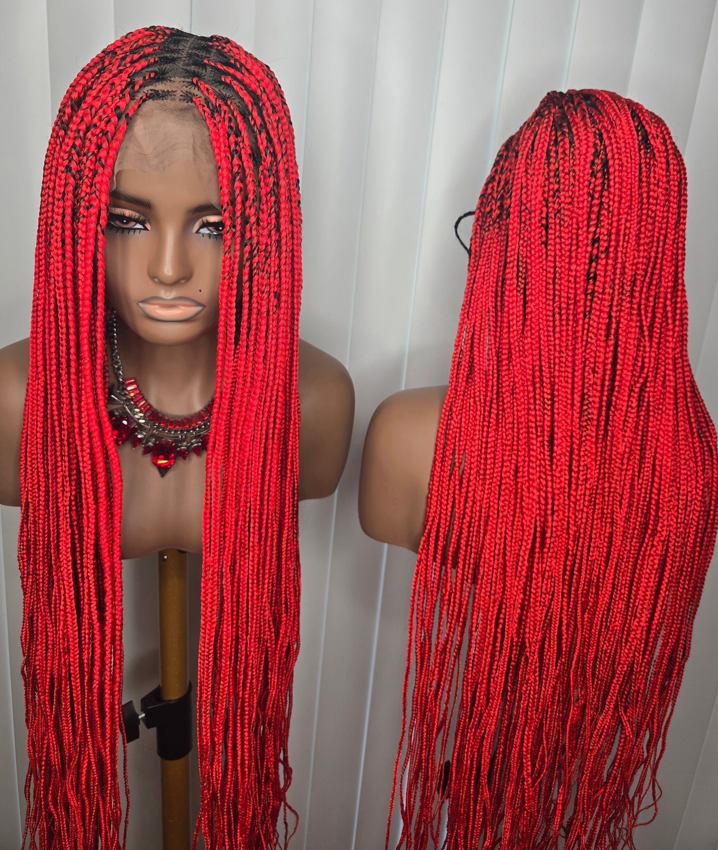 Fullace 30inches Red Knotless Braided Wig - Long Straight Synthetic Wig for Women, Vibrant Red Color, Full and Voluminous Look, Knotless Braided Style