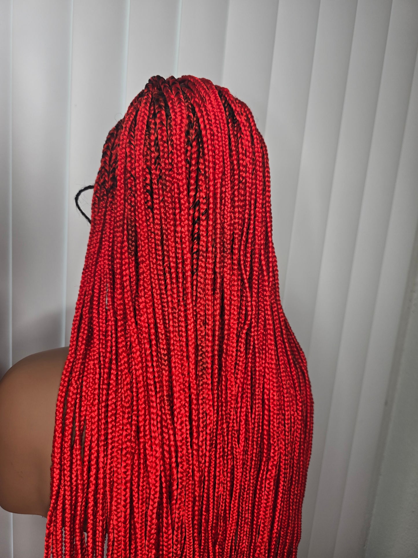 Fullace 30inches Red Knotless Braided Wig - Long Straight Synthetic Wig for Women, Vibrant Red Color, Full and Voluminous Look, Knotless Braided Style