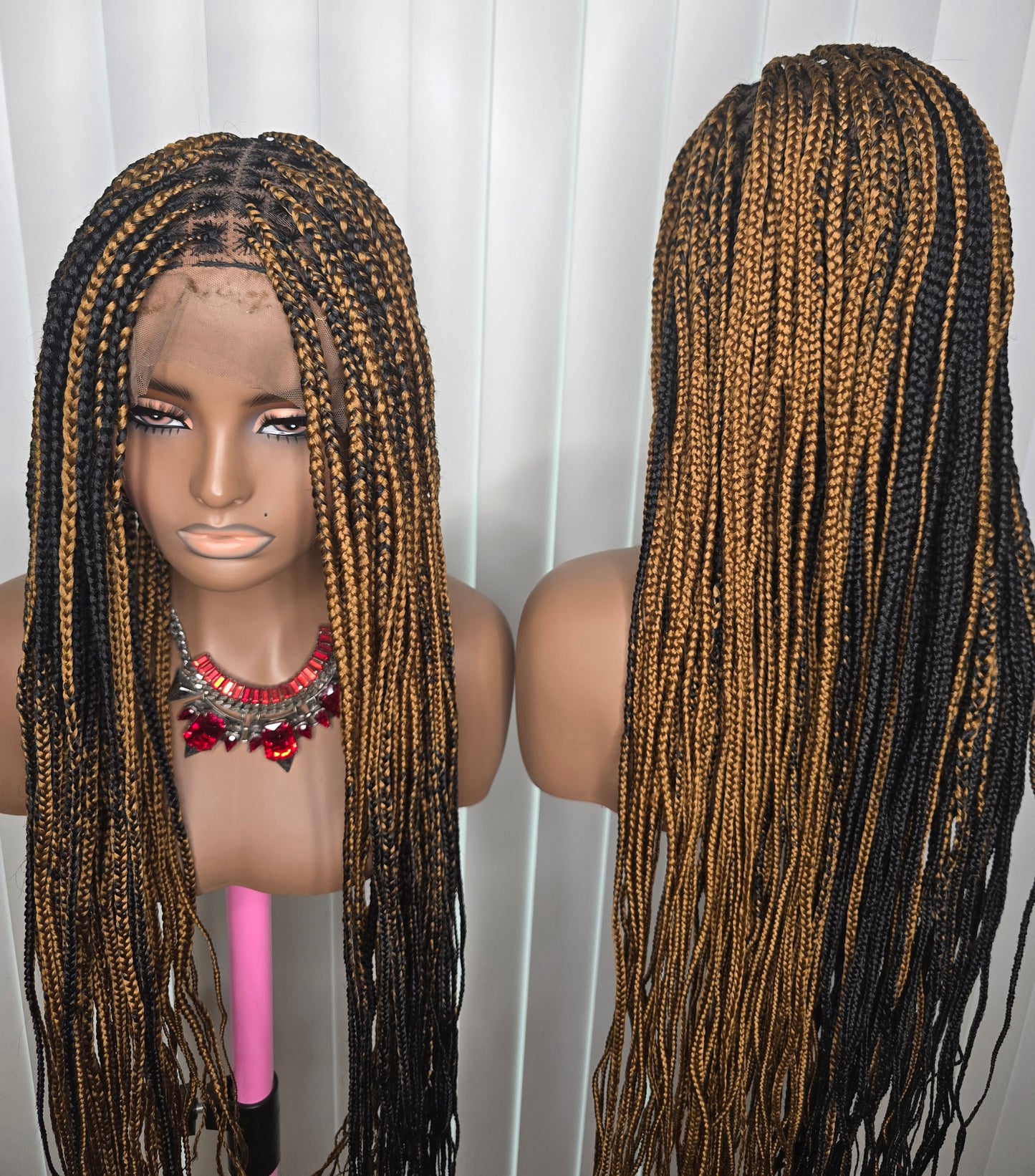Fullace 36inches Black and Brown Knotless Synthetic Braided Wig for Classic Ladies High-Quality Braids Natural Look