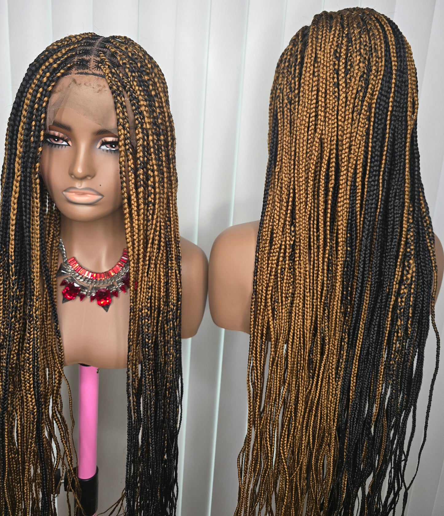 Fullace 36inches Black and Brown Knotless Synthetic Braided Wig for Classic Ladies High-Quality Braids Natural Look