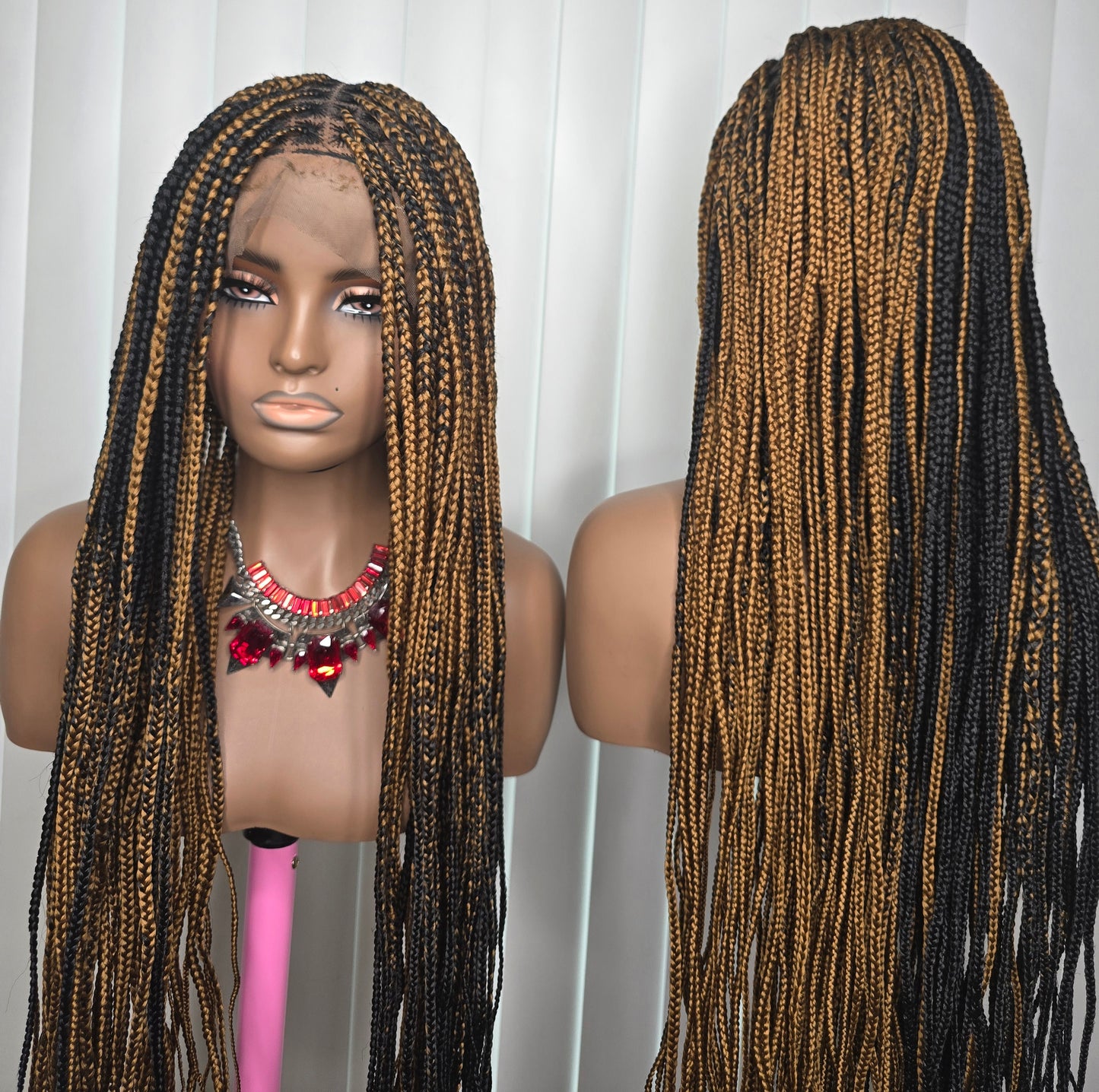 Fullace 36inches Black and Brown Knotless Synthetic Braided Wig for Classic Ladies High-Quality Braids Natural Look