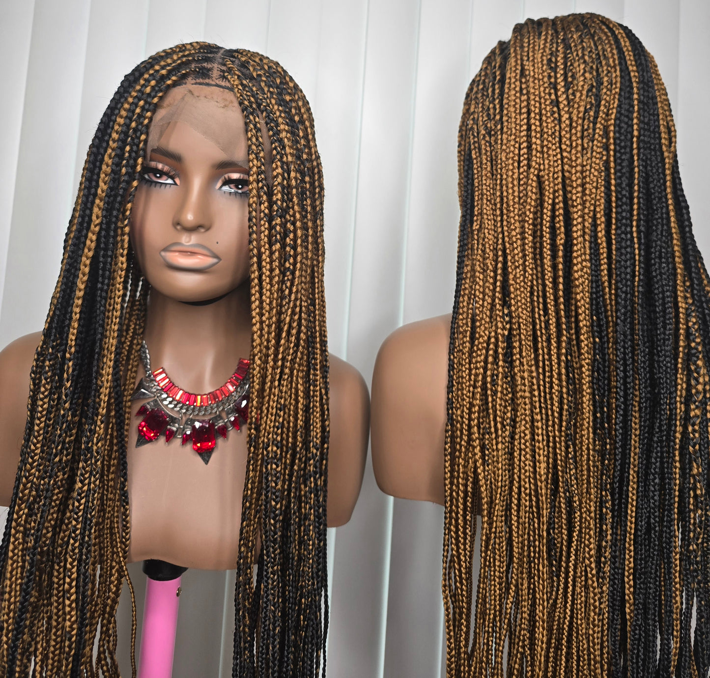 Fullace 36inches Black and Brown Knotless Synthetic Braided Wig for Classic Ladies High-Quality Braids Natural Look