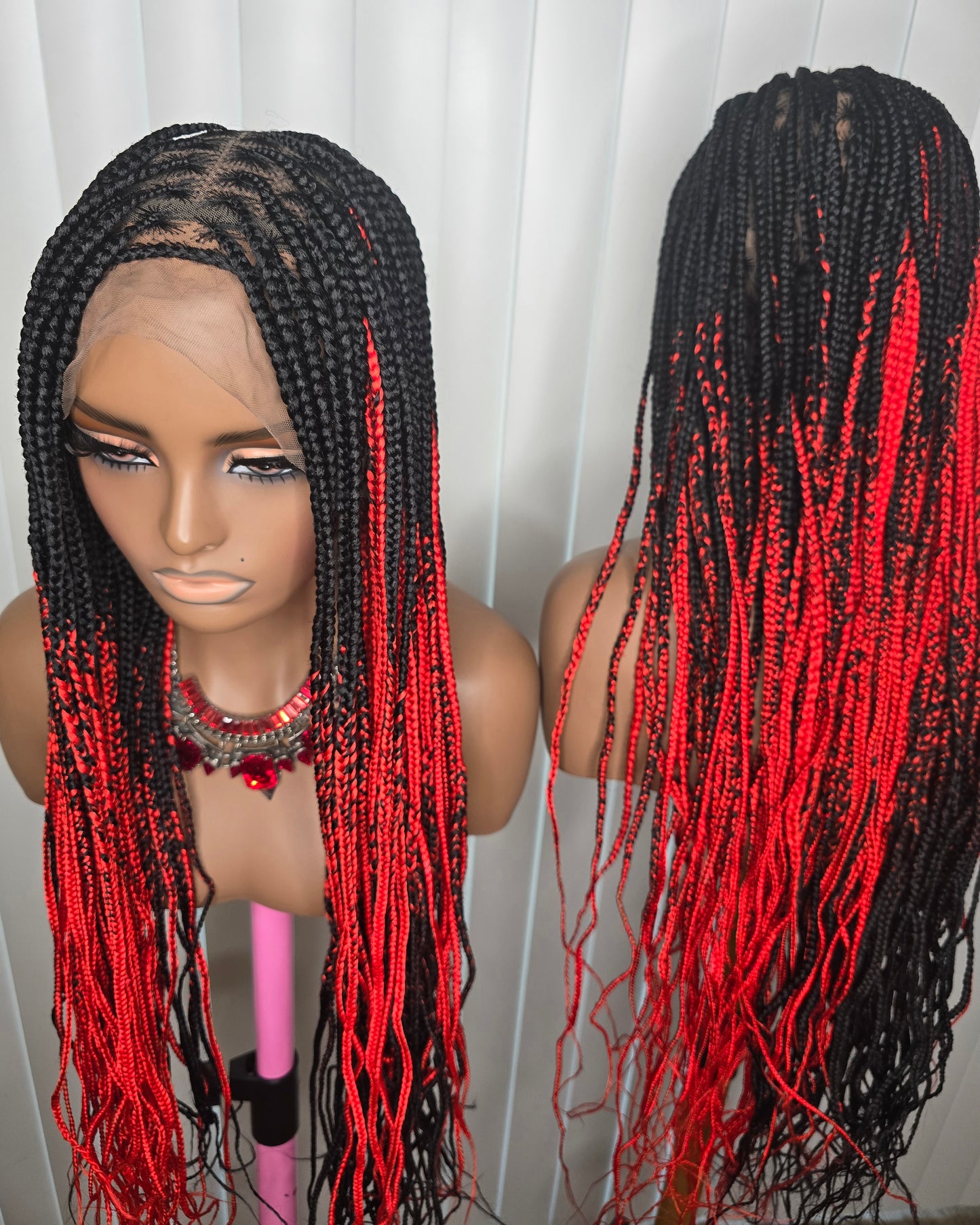 Fullace 30inches Black and Red Knotless Braided Wig for Classic Ladies Long Length Straight Style Natural Looking Bold Look