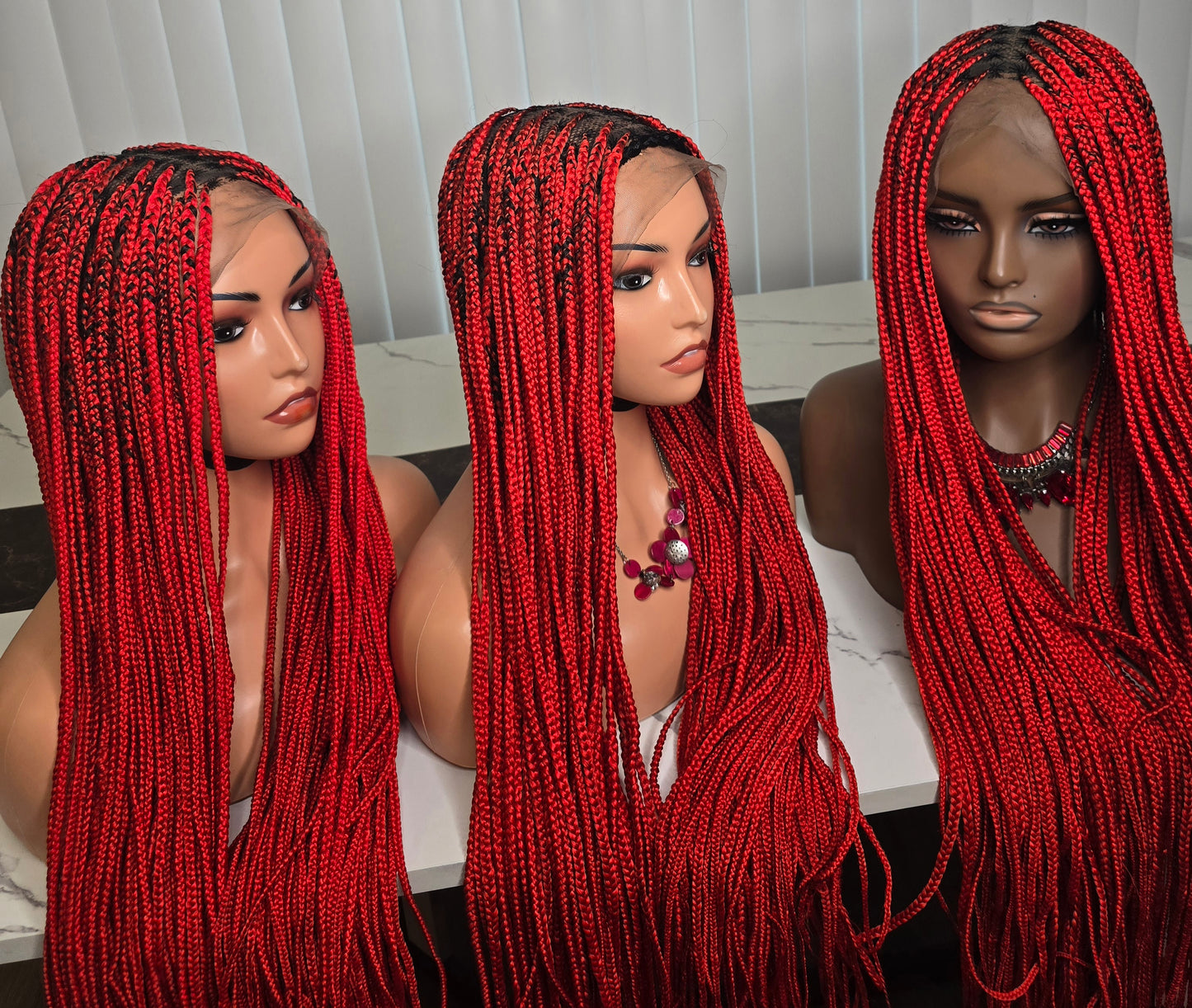 Fullace 30inches Red Knotless Braided Wig - Long Straight Synthetic Wig for Women, Vibrant Red Color, Full and Voluminous Look, Knotless Braided Style