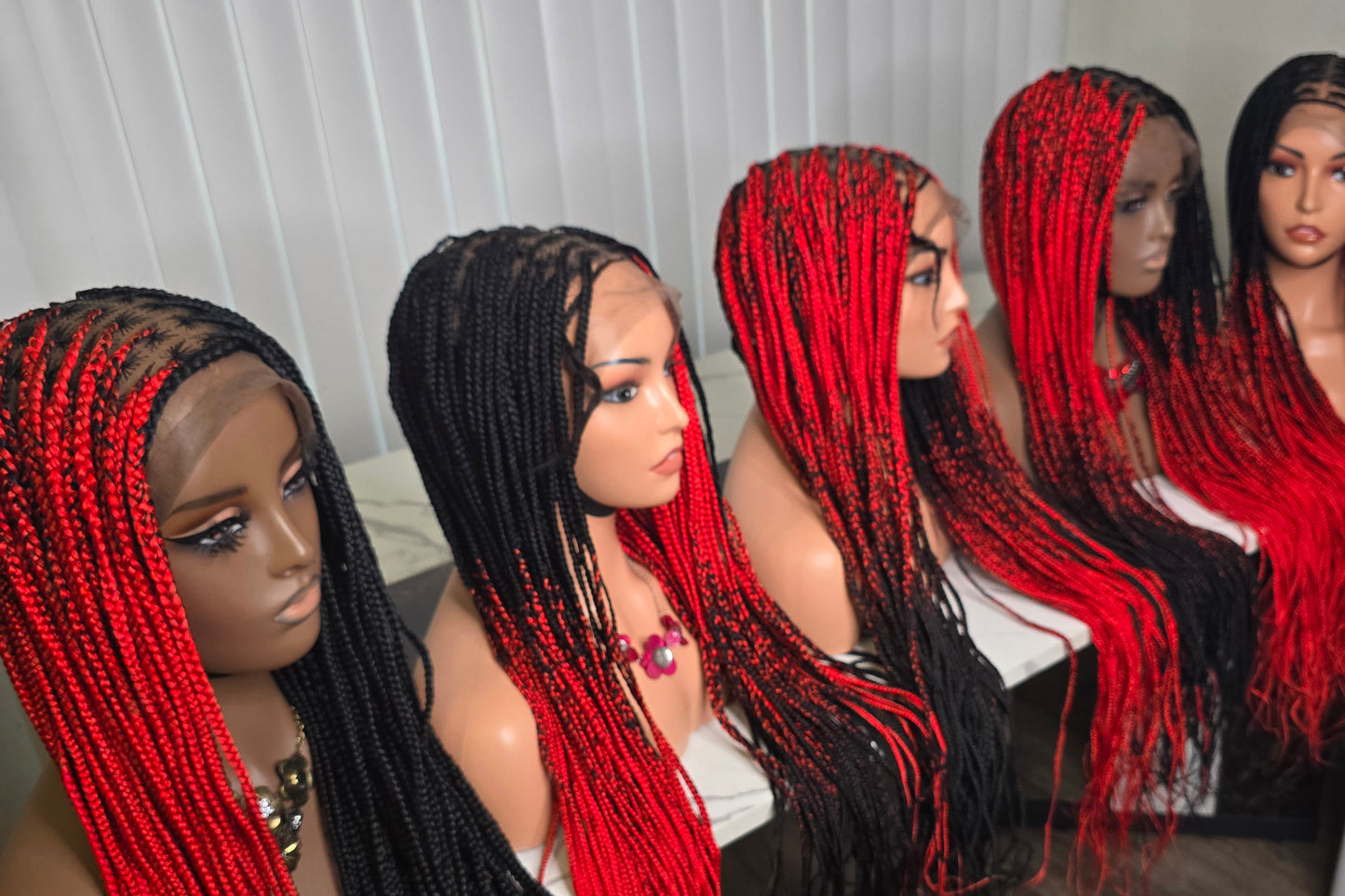 Fullace 30inches Black and Red Knotless Braided Wig for Classic Ladies Long Length Straight Style Natural Looking Bold Look