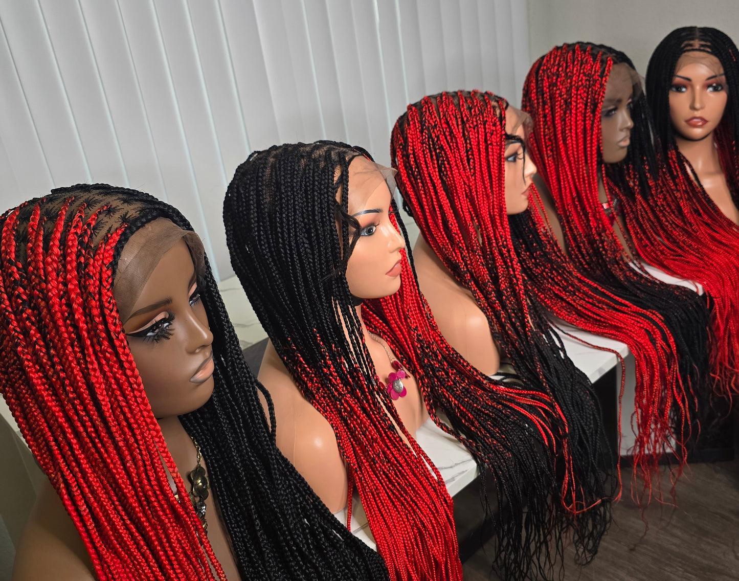 Fullace 30inches Black and Red Knotless Braided Wig for Classic Ladies Long Length Straight Style Natural Looking Bold Look