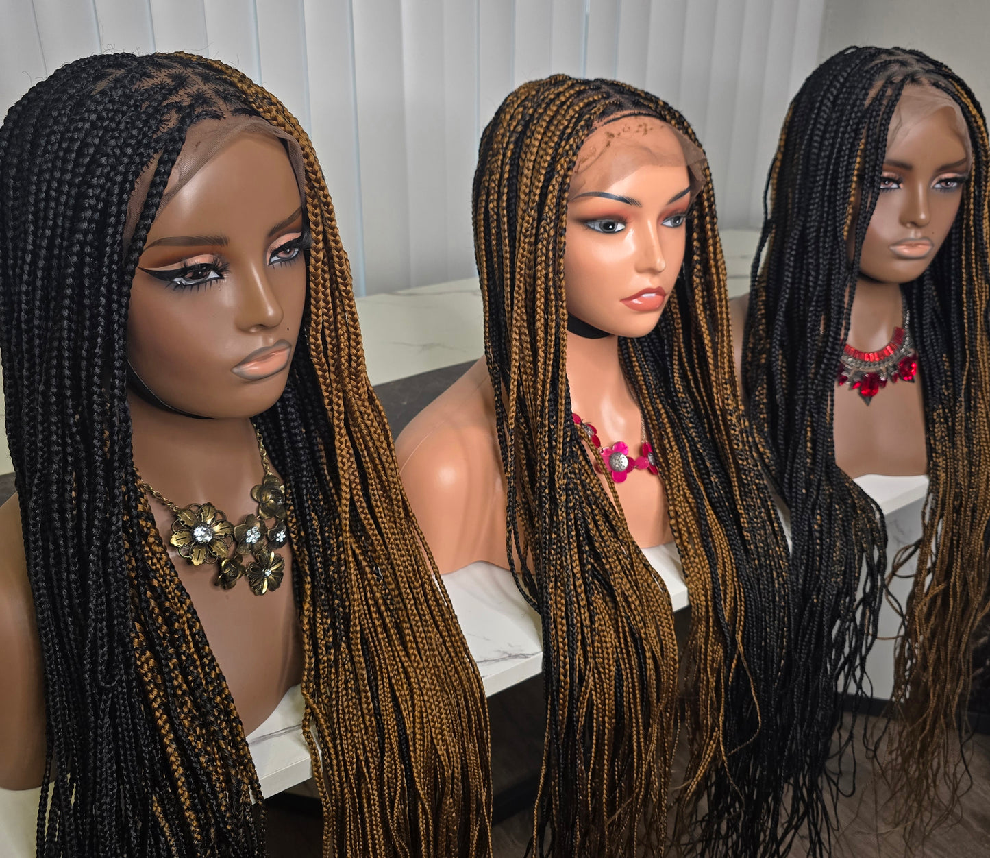 Fullace 36inches Black and Brown Knotless Synthetic Braided Wig for Classic Ladies High-Quality Braids Natural Look