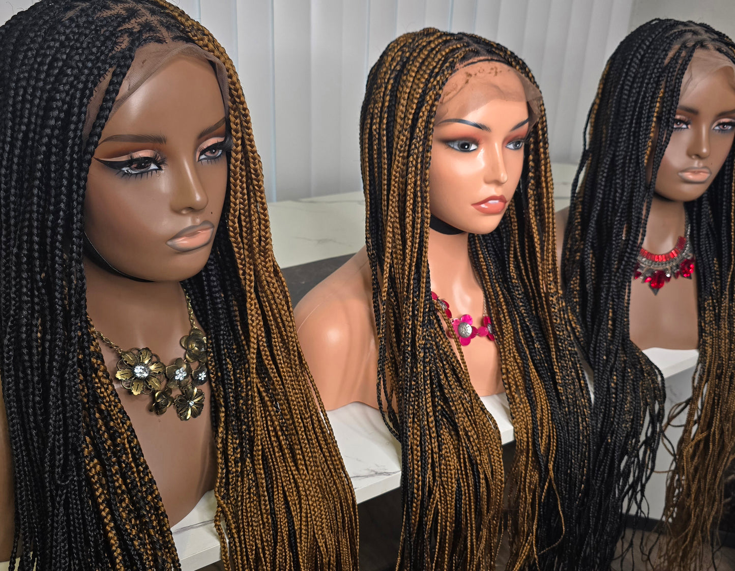 Fullace 36inches Black and Brown Knotless Synthetic Braided Wig for Classic Ladies High-Quality Braids Natural Look