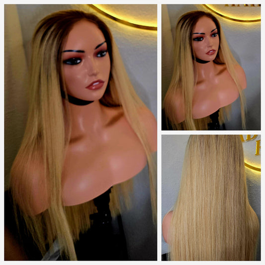 22" 13by4 Frontal wig SDD Vietnamese Bone Straight Human Hair Blonde Tone  Glueless wig  - Affordable Luxury for Ladies