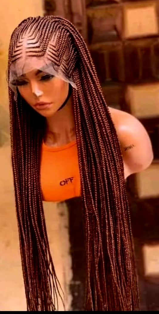 Brown 36 Inches 7 Steps Braided Wig for Classic Ladies Unisex Hair Accessory