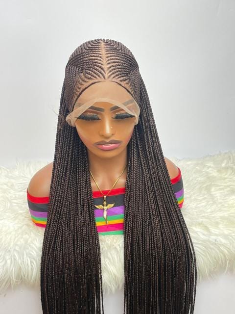 Black and Brown 025 36inches  360 Full Lace Synthetic Braided Wig with Unique Heart Design Unisex Natural Appearance Easy Styling Comfortable Maintenance