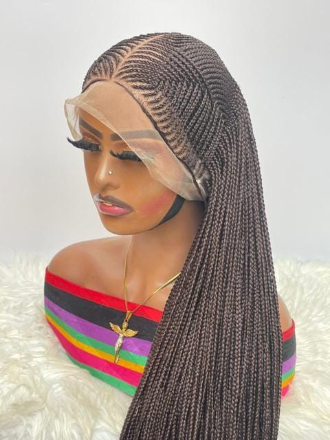 Black and Brown 025 36inches  360 Full Lace Synthetic Braided Wig with Unique Heart Design Unisex Natural Appearance Easy Styling Comfortable Maintenance