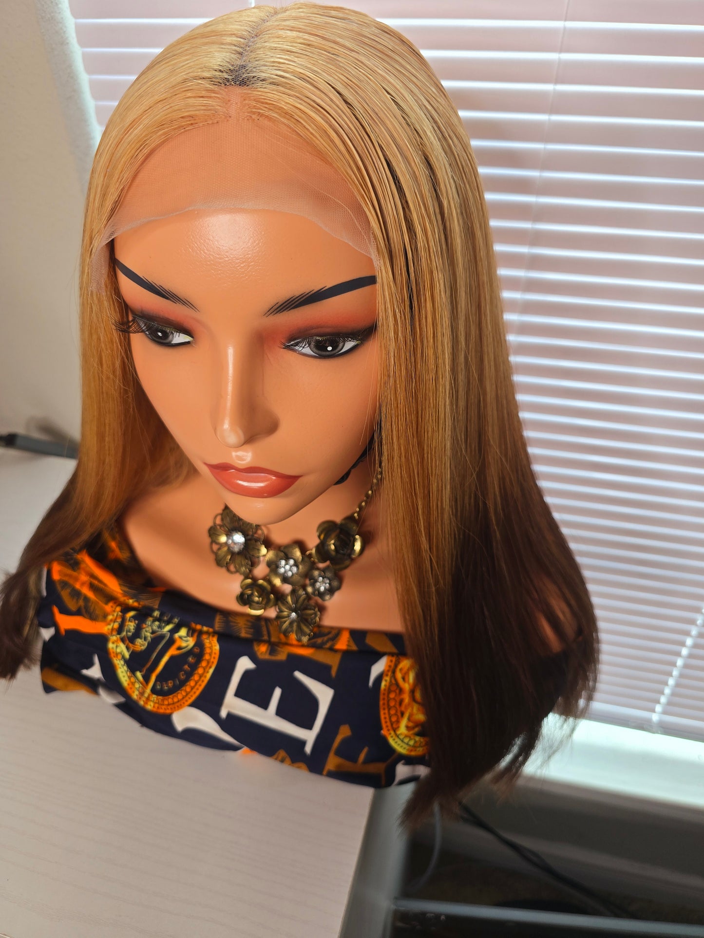18" Blonde Tone 5by5 Vietnamese Closure glueless wig Bone Straight 300grams- Affordable luxury wig for Ladies