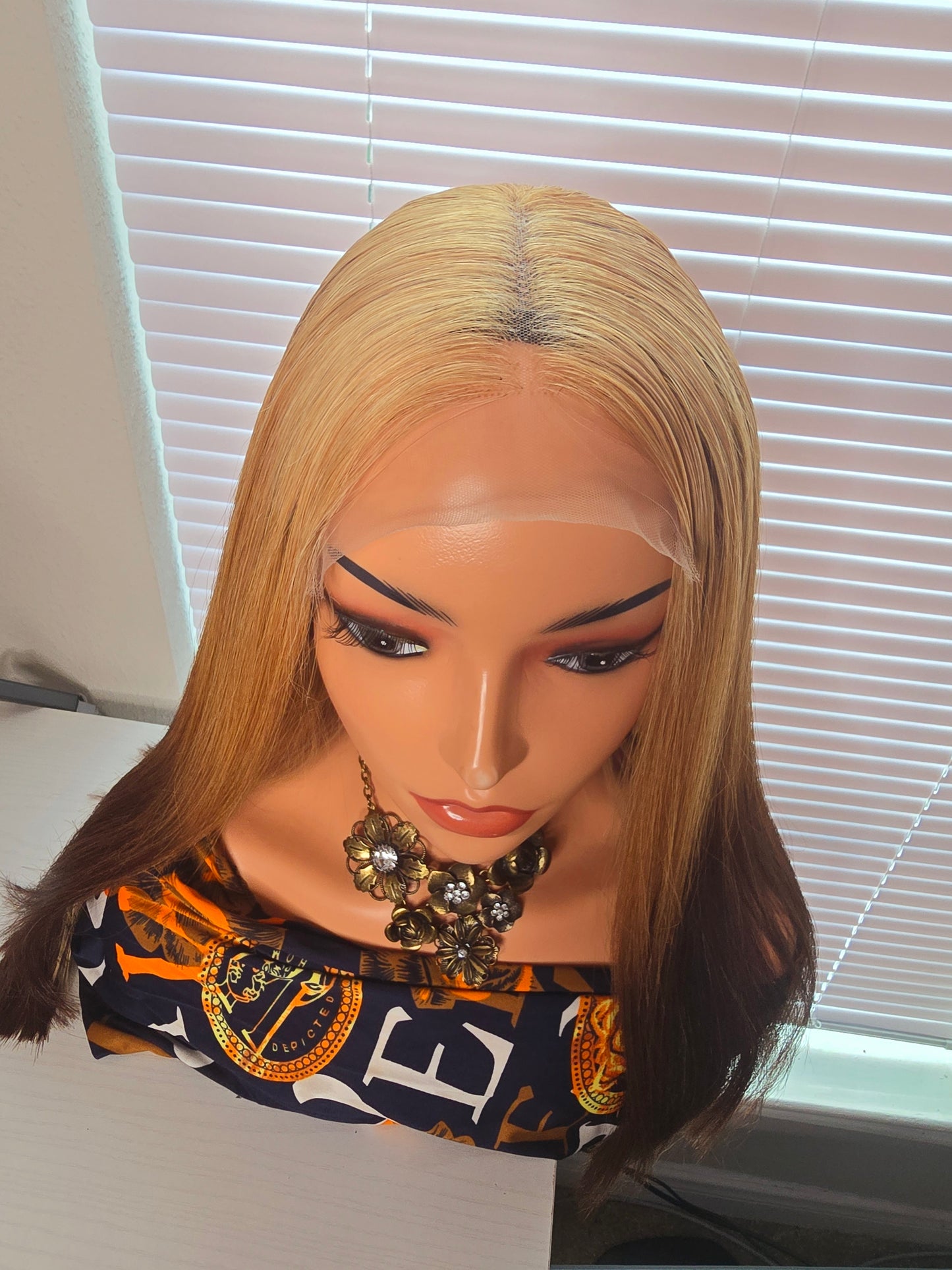 18" Blonde Tone 5by5 Vietnamese Closure glueless wig Bone Straight 300grams- Affordable luxury wig for Ladies