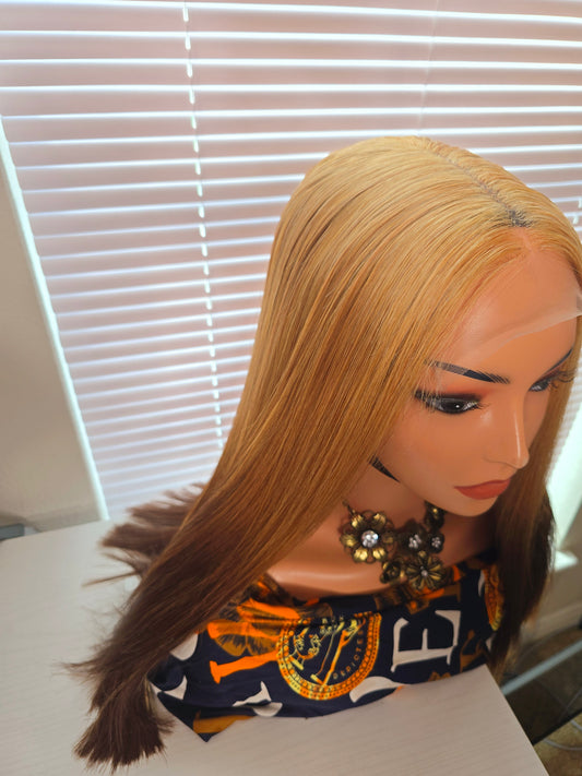 18" Blonde Tone 5by5 Vietnamese Closure glueless wig Bone Straight 300grams- Affordable luxury wig for Ladies