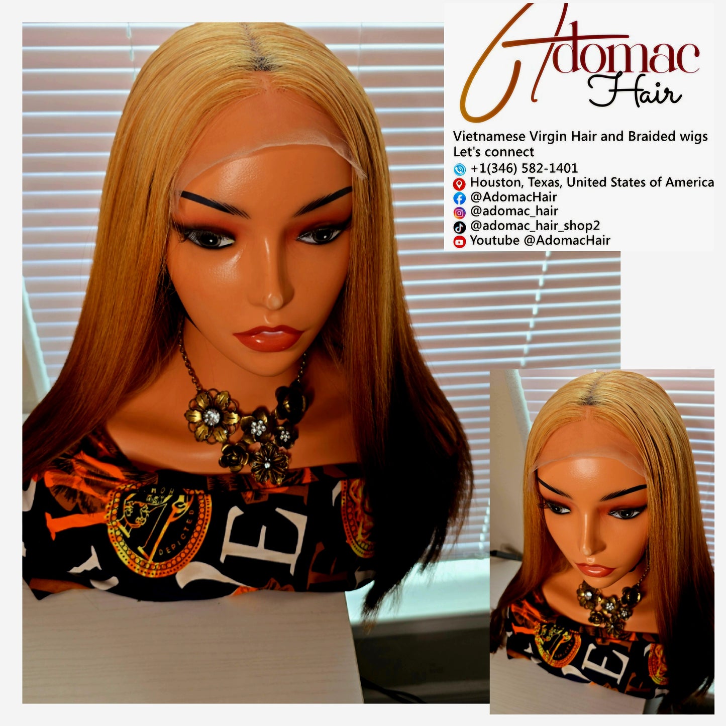 18" Blonde Tone 5by5 Vietnamese Closure glueless wig Bone Straight 300grams- Affordable luxury wig for Ladies