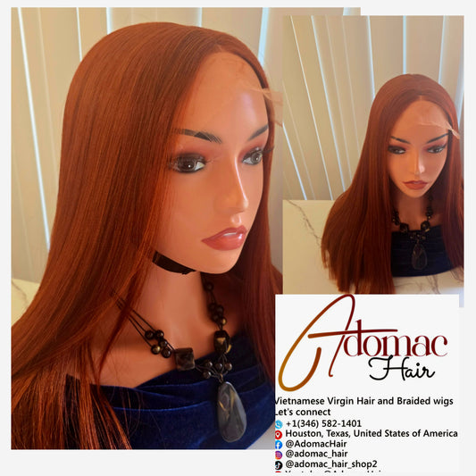 18" 5by5 SDD Vietmanese Bone Straight Human Hair Brown Colour  Glueless wig  - Affordable Luxury for Ladies
