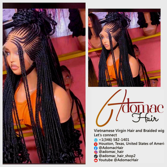 Black and Brown  36inches 360 full lace Braided Wig 001 - Luxury Braided Wig Style with Easy Styling & Comfortable Design for a Distinctive Look