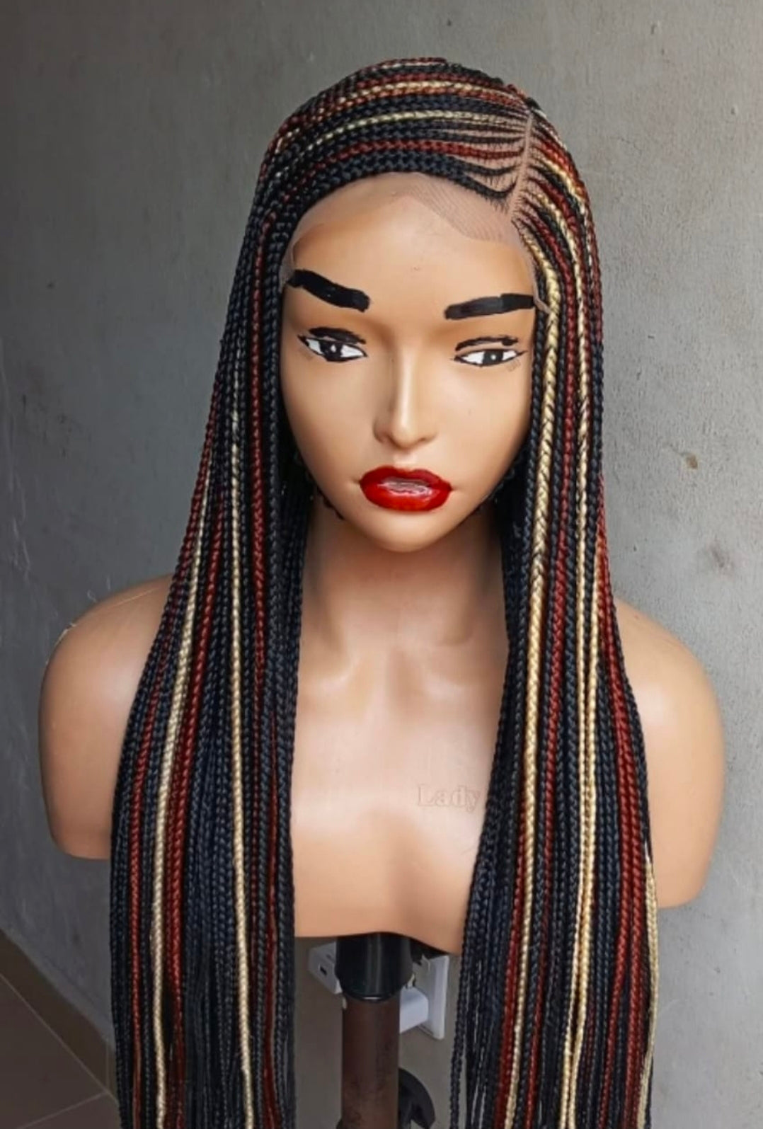Adomac 060 C-Cut Synthetic Braided Wig for Classic Ladies Easy Styling with Multi-Color Braids and Natural Look Unisex