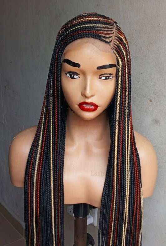 Adomac 060 C-Cut Synthetic Braided Wig for Classic Ladies Easy Styling with Multi-Color Braids and Natural Look Unisex