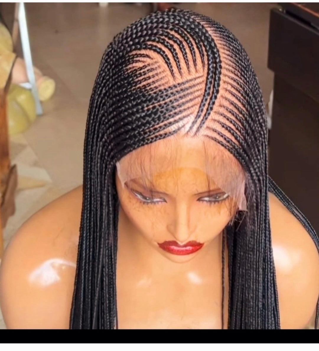 Black  36inches 360 full lace Braided Wig 007 - Luxury Braided Wig Style with Easy Styling & Comfortable Design for a Distinctive Look