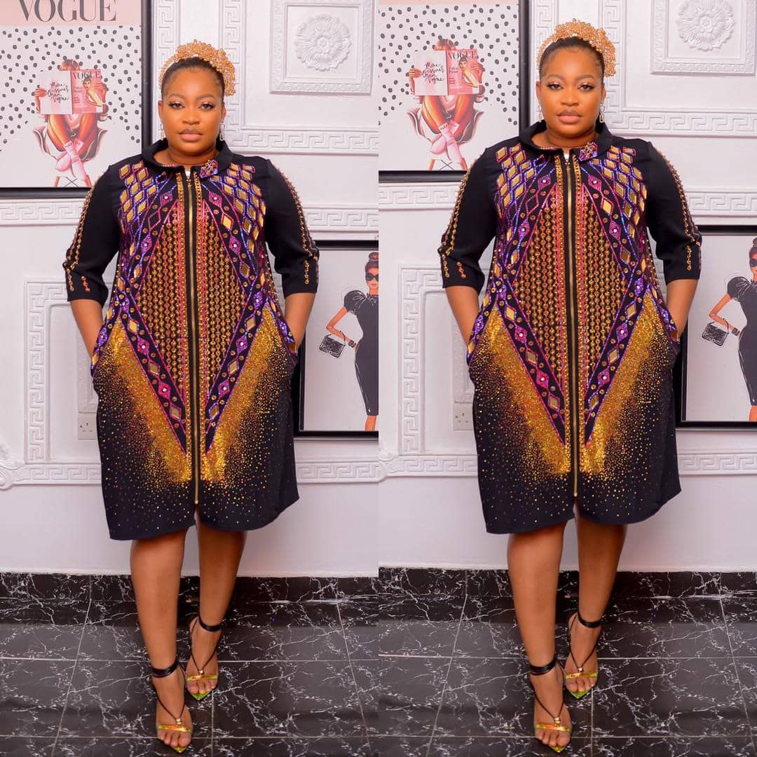 Elegant Stoned Gown for Classic Ladies with Vibrant Patterns and Stylish Design Zipper Down Closure Three Quarter Sleeves Summer Fashion