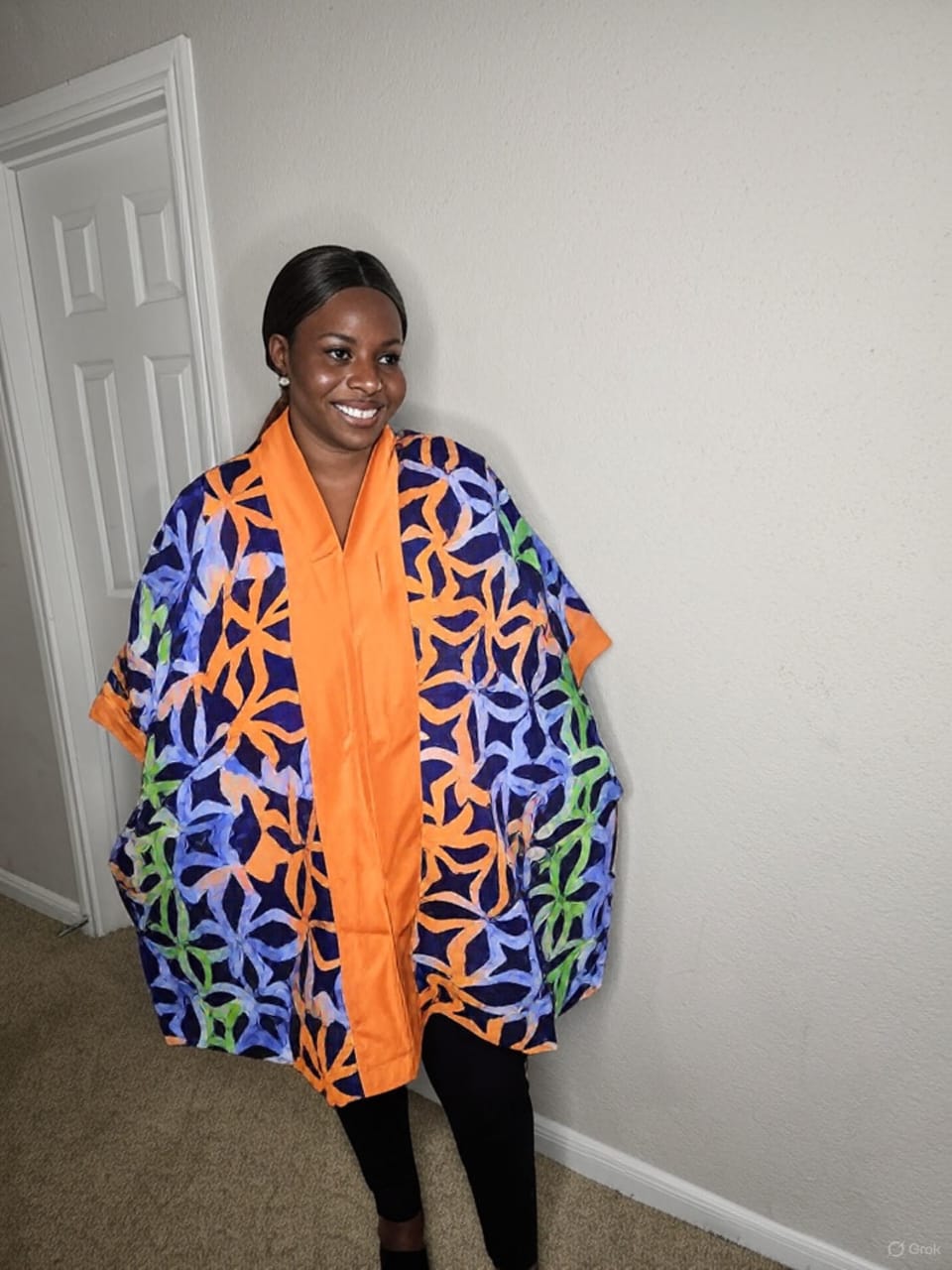 Floral Orange Ankara Bubu for Classic Ladies - Vibrant African Print Kimono with Bold Orange Accents