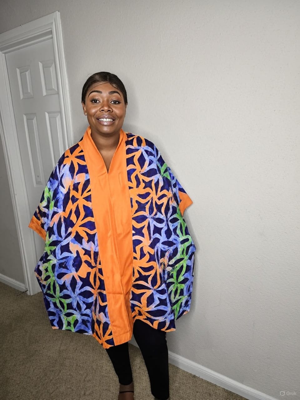 Floral Orange Ankara Bubu for Classic Ladies - Vibrant African Print Kimono with Bold Orange Accents