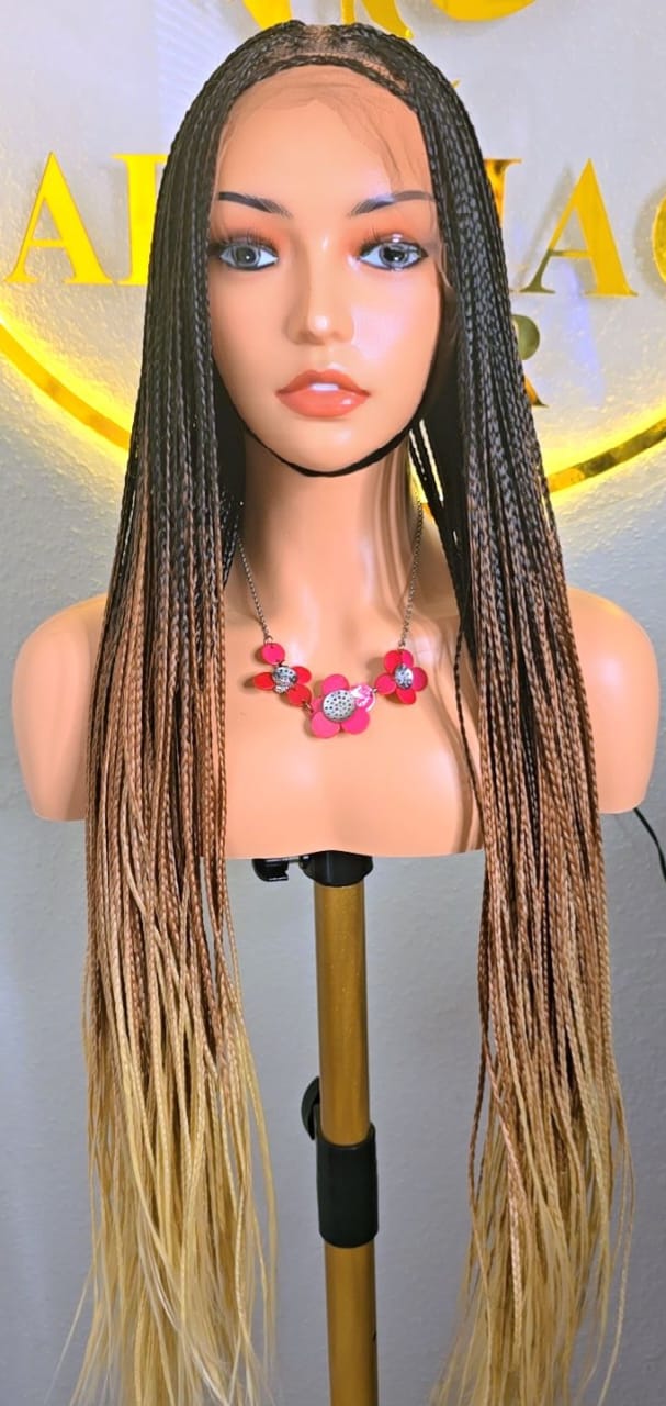 Elegant Brown and Cream Knotless Bone straight Synthetic Braided Wig for classic ladies. Lightweight, stylish, comfortable, and easy to wear. Perfect for work, church, outings, and special occasions. Look classy without salon stress.