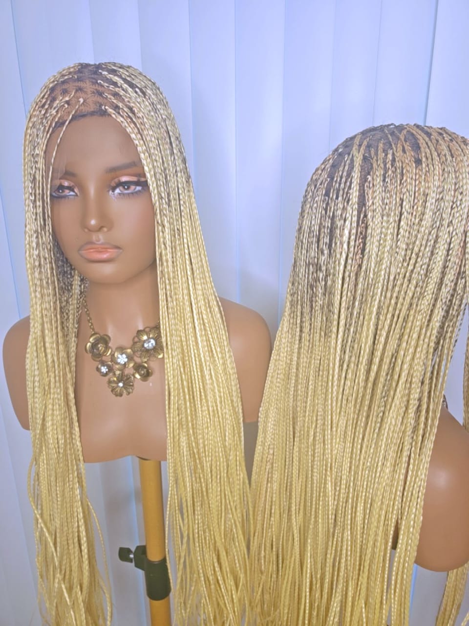 36-Inch Blonde Knotless Braided Wig – Elegant Long Braids for Beautiful Women