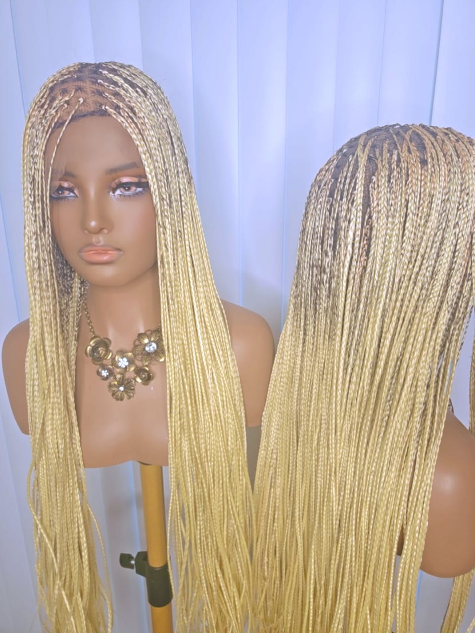 36-Inch Blonde Knotless Braided Wig – Elegant Long Braids for Beautiful Women